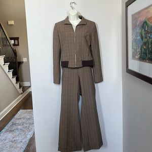 Brown plaid suit jacket pants size 6